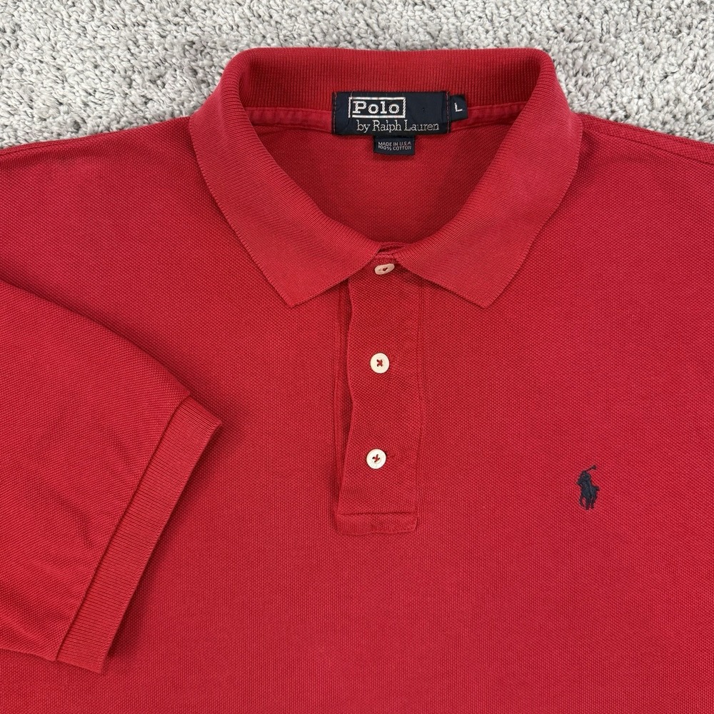 Vintage Polo Ralph Lauren Polo Men's L Red Made In USA Short Sleeve Preppy